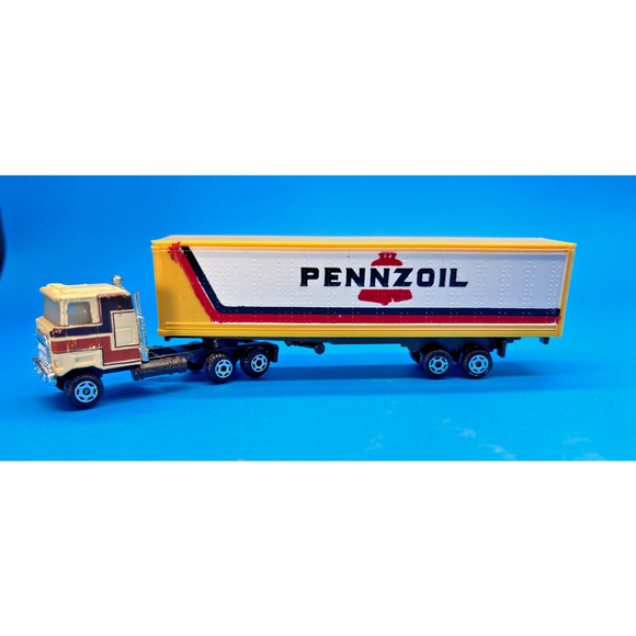 Vintage PENNZOIL MACk Semi-Truck Tractor & Trailer HO Scale Cabover yellow - Picture 1 of 16